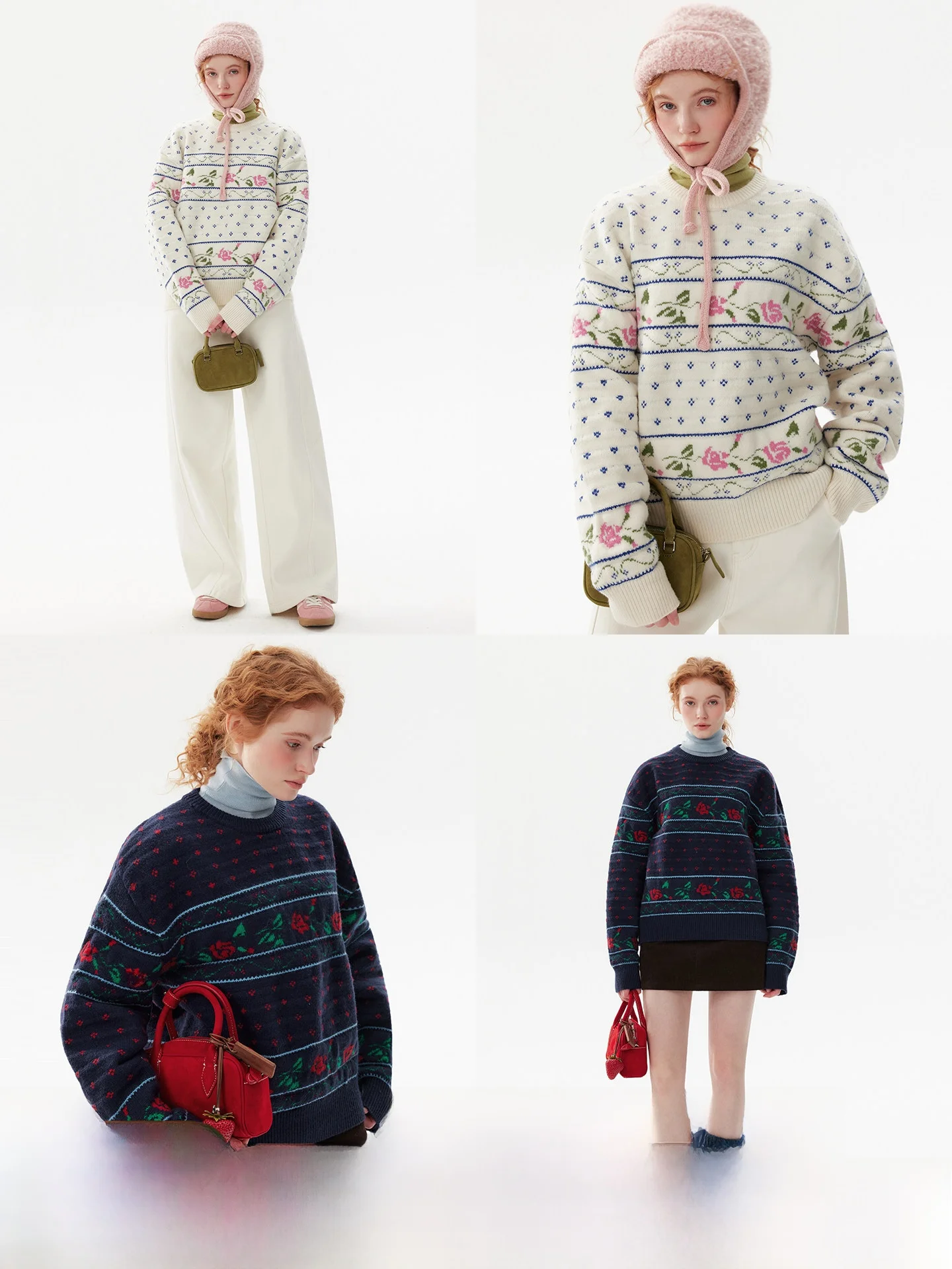 

Вязаный свитер в стиле ретро с узором Fair Isle, с розовым принтом, длинными рукавами, круглым вырезом, теплый, женский, модный, зима 2026, большие размеры