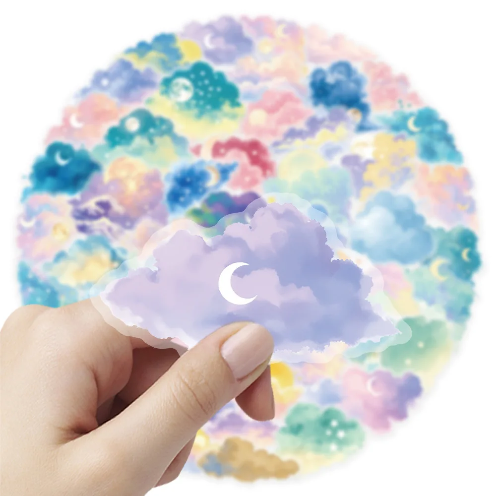 50 Stück Bunte Wolken-Aufkleber PET Transparent DIY Notizbuch Graffiti Dekoration Handy Wasserdichte Aufkleber