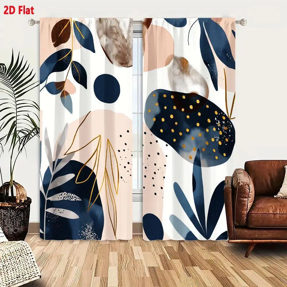 Abstract Botanical Leaf Print Curtains Pair 2pcs Modern Tropical Window Drapes Boho Style Living Room Home Decor