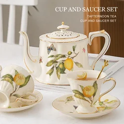 Gold Edge Lemon Teapot Cup And Saucer Coffee Mug Ceramic Dinner Plates Drinkware For Birthday Wedding