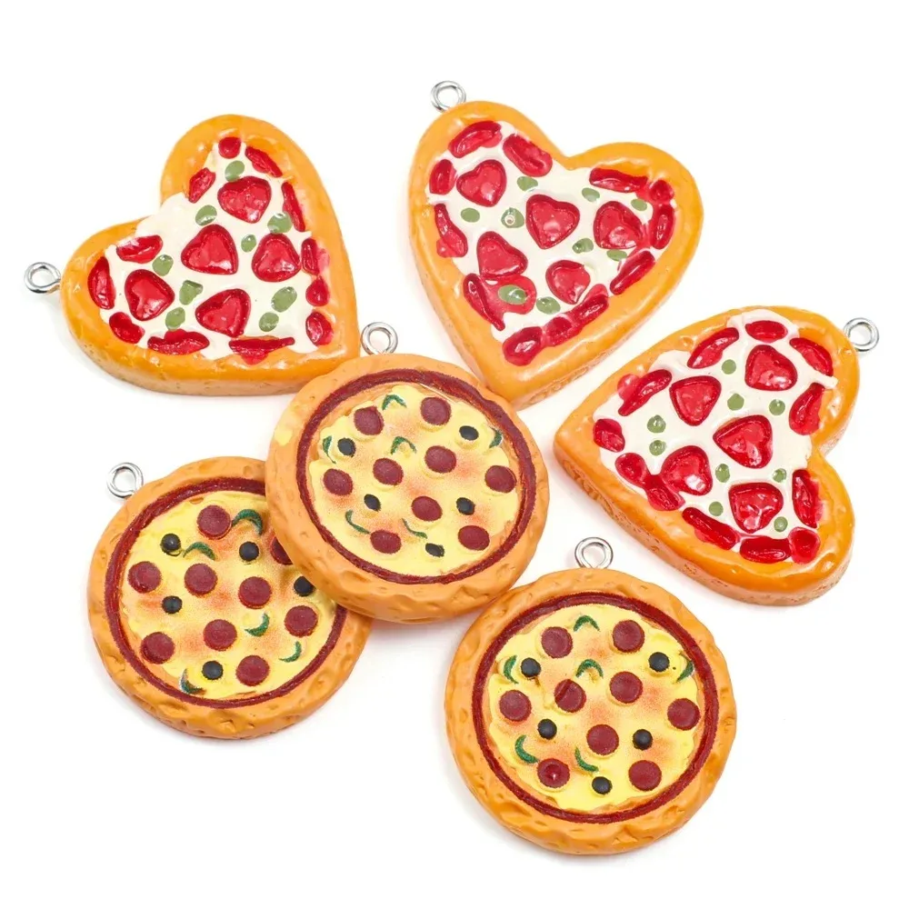 4pcs/lot Cute Mini Fruit Cheese Pizza Resin Charms Kawaii Food Pendant for Necklace Earring Keychain Diy Jewelry Making Supplies