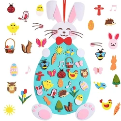 DIY Felt Easter Rabbit Pendant Set Colorful Eggs Chick Puzzle Wall Hanging Ornament for 2024 Spring Easter Party Decoration Gift