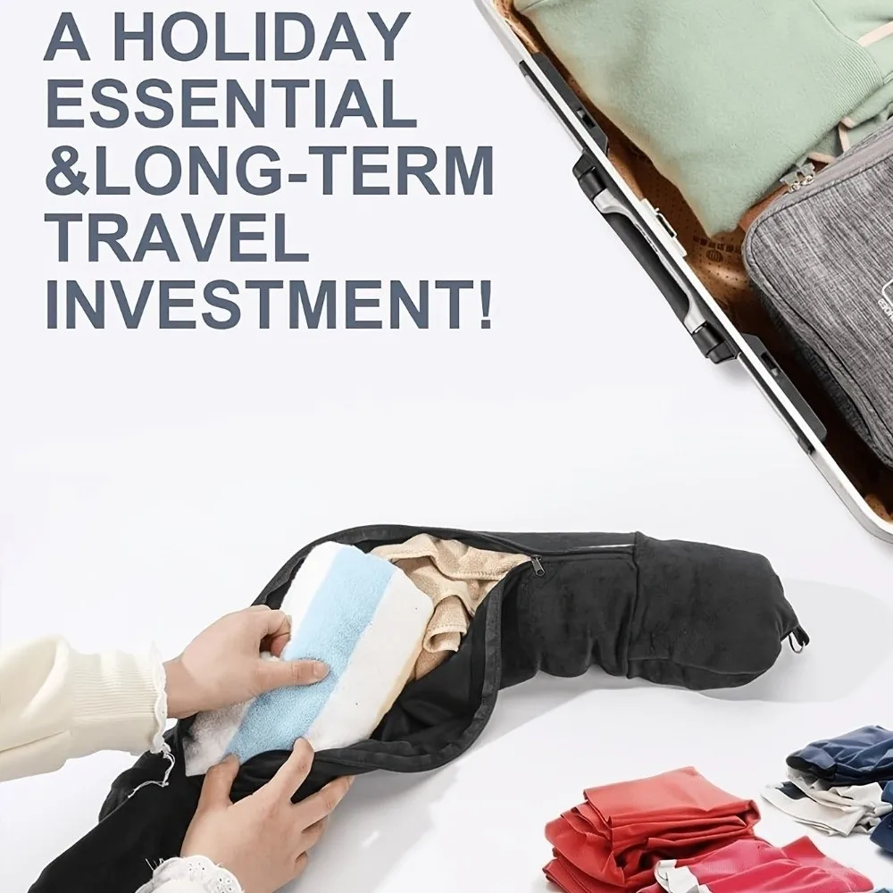 Fillable Design Travel U-Shaped Pillow Space-Saving Multi-functional Travel Neck Pillow Foldable Storage Pillow