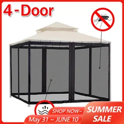 Disassembled 4-Door Garden Mosquito Net with Zipper Replacement Black Insect Mosquito Screen Netting for Outdoor Lawns Camping