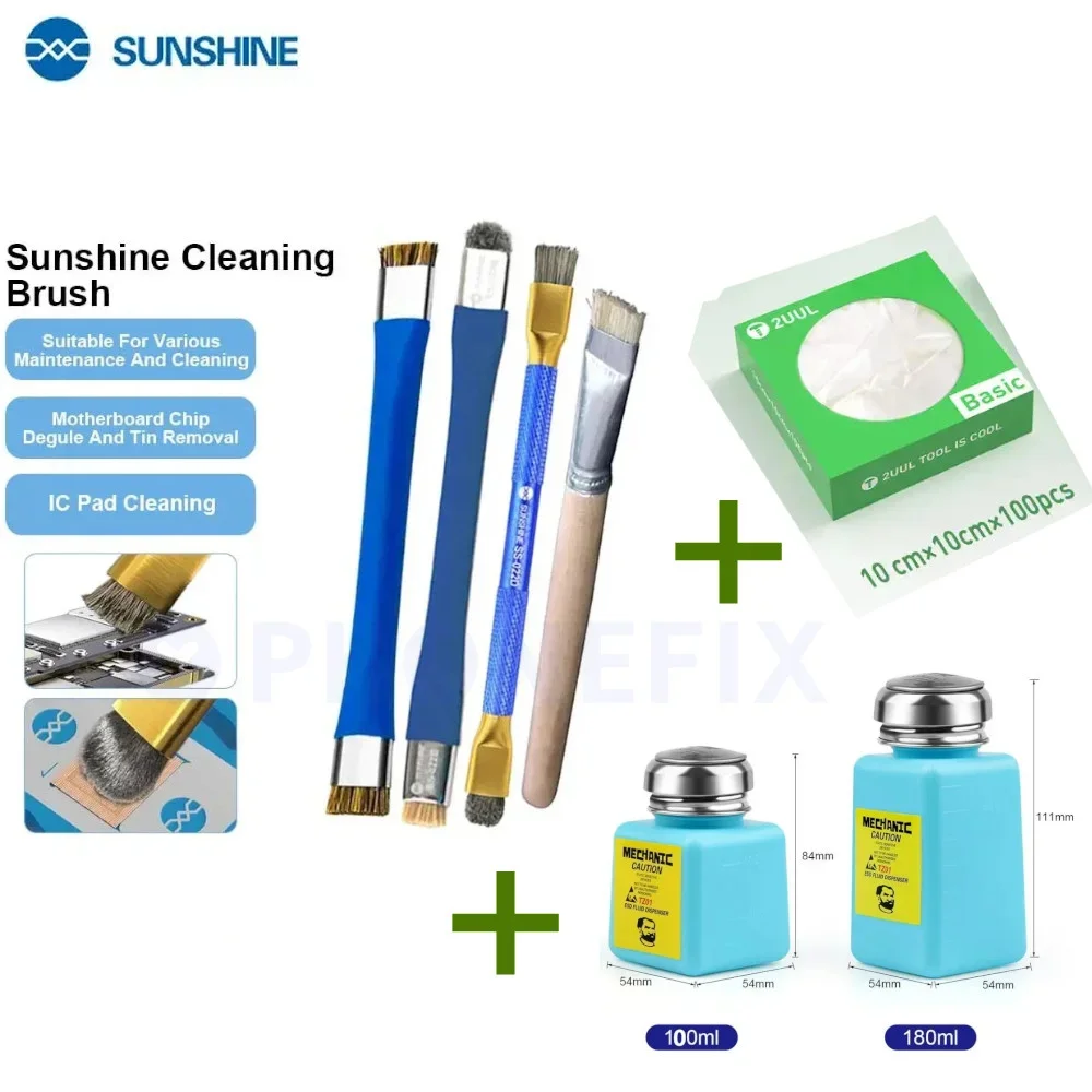 Anti-Static Motherboard PCB Cleaning Brush SUNSHINE SS-022B Safe Brush for Laptops Phone Repair Empty Alcohol Dispenser Bottles