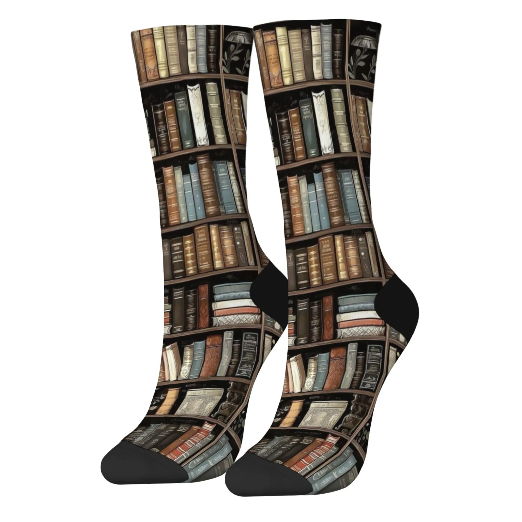 Creative bookshelf pattern socks comfortable non-slip warm unisex casual sports socks novelty funny hip hop happy socks gift