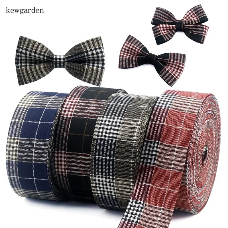 Kewgarden Grid Layering Cloth Fabric Ribbons 50mm 25mm 10mm Handmade Tape DIY Bowknot Cotton Plaid Ribbon Garment Accessories 8M