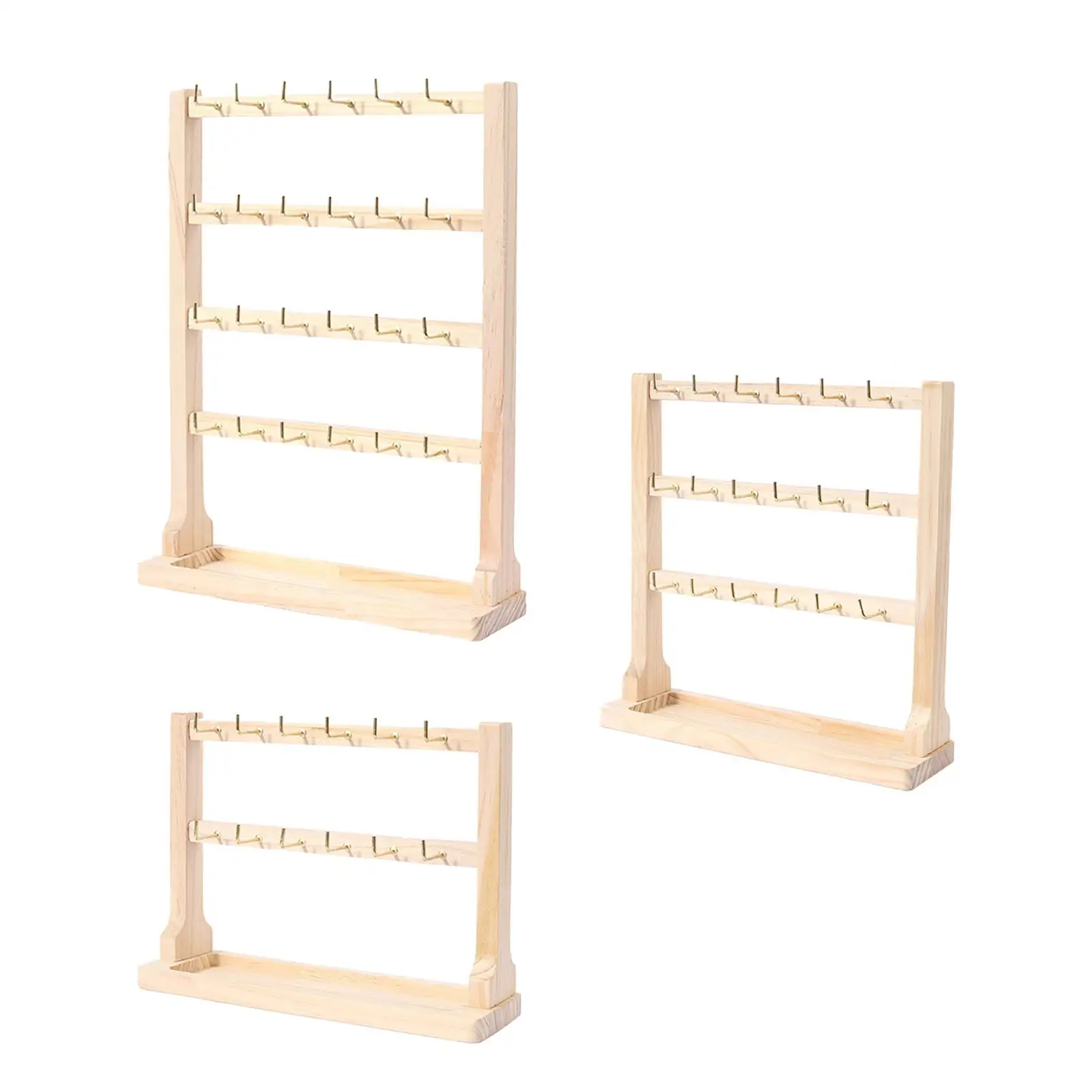 Wooden Jewelry Display Stand with Stable Base and Tray for Ear Studs Necklaces Bracelets Rings Watch Multi Tier Storage
