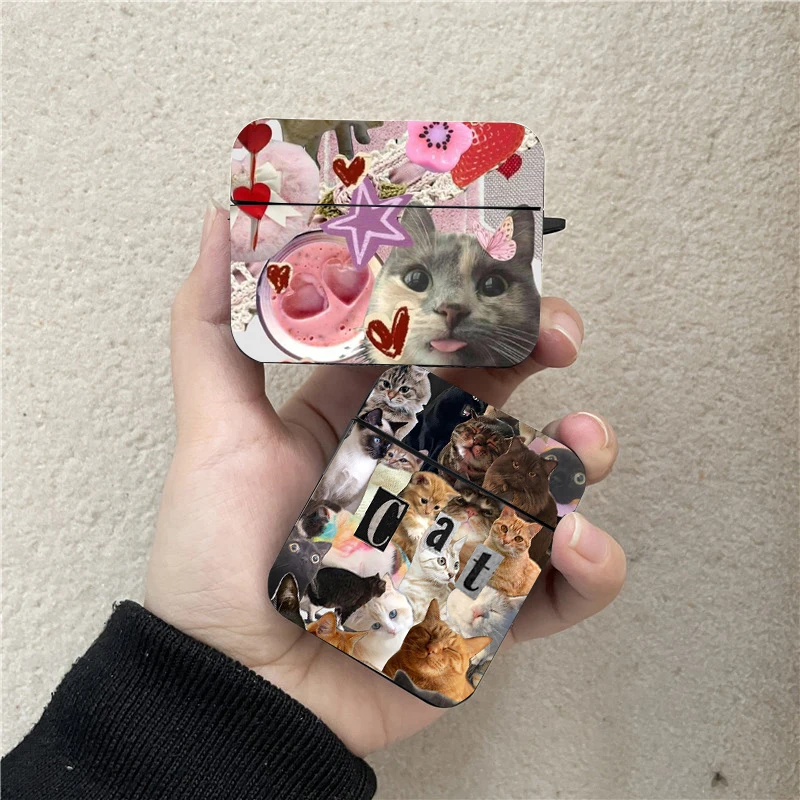 Funny Cute Cat Meme Airpod Case for Airpods 1 2 3 Pro Pro2 2022 Soft Earphone Covers Cartoon Vintage Funda