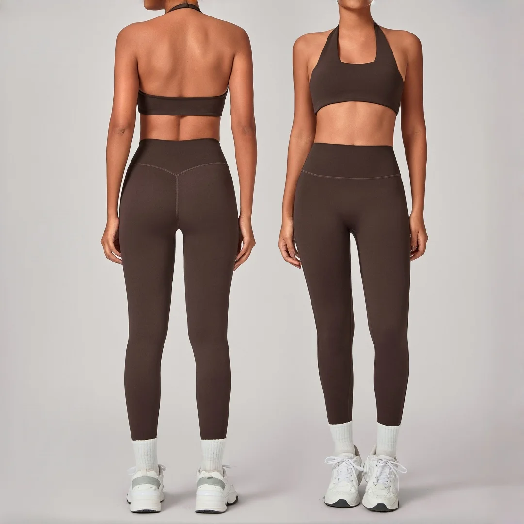 

Женские комплекты для йоги: спортивный фитнес-костюм с топом-халтером без спинки и леггинсами с эффектом подтяжки бедер для бега на улице, тренировок в зале и занятий спортом