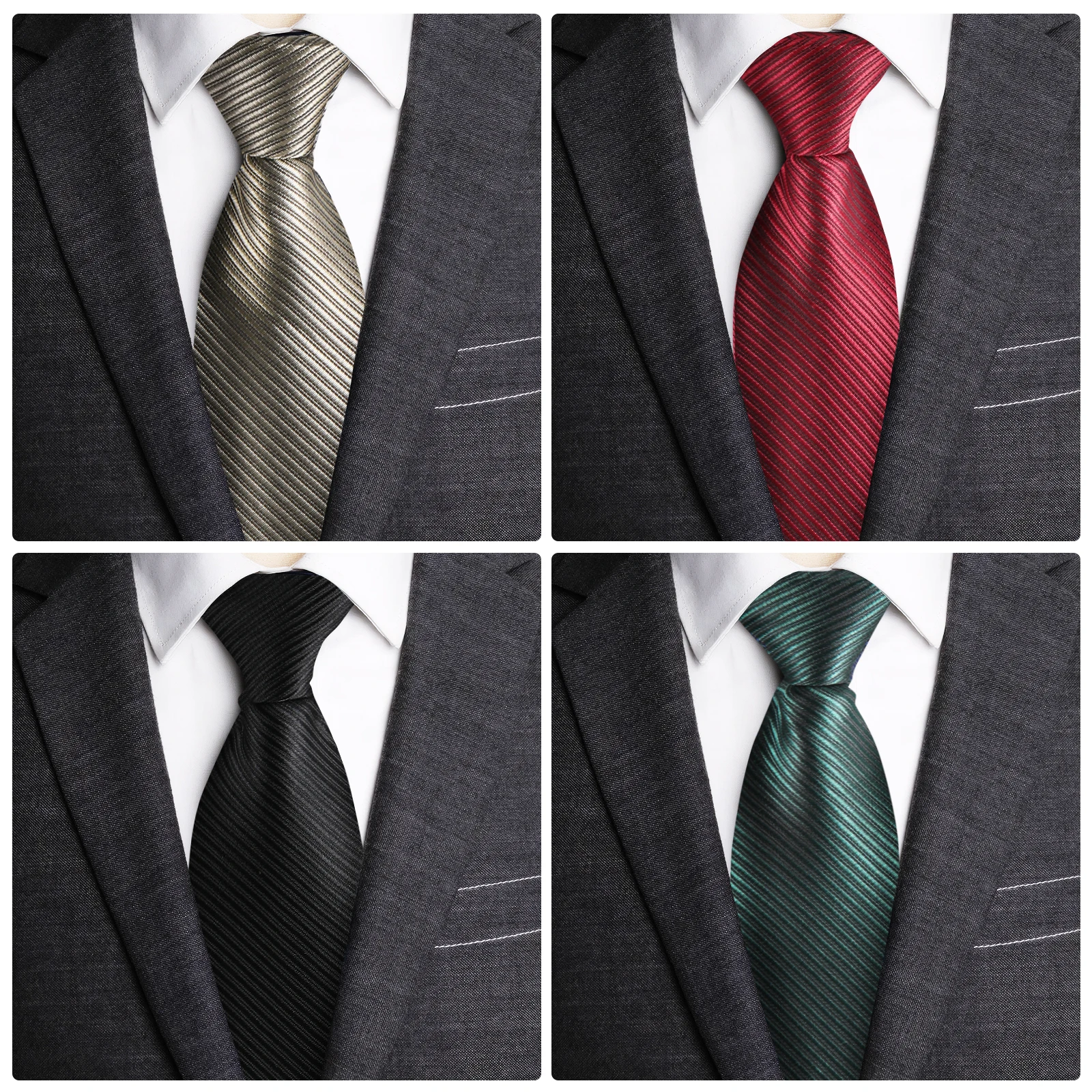 

Набор из 4 узких шелковых галстуков в ретро-стиле для женщин, черные, с застежкой-молнией, аксессуар, подчеркивающий профессиональный образ для офисных мероприятий