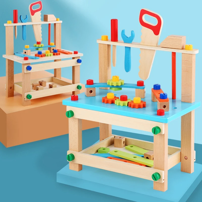 Wooden Pretend Toy Children Versatile Assembly Building Block Simulation Disassembly Tool Desk Chair Screw Nut Toy