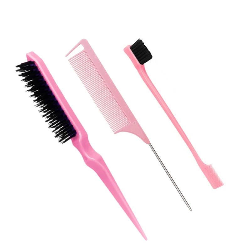 3Pcs Slick Back Hair Brush Set with 1 Pcs Brush 1 Pcs Bristle Hair Brush