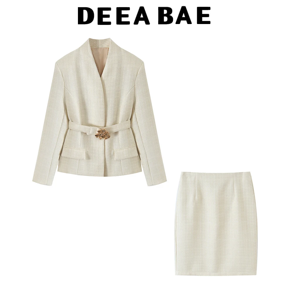 DEEABAE New women's retro big button coarse spinning one button casual suit with high waist and hip hugging short skirt set