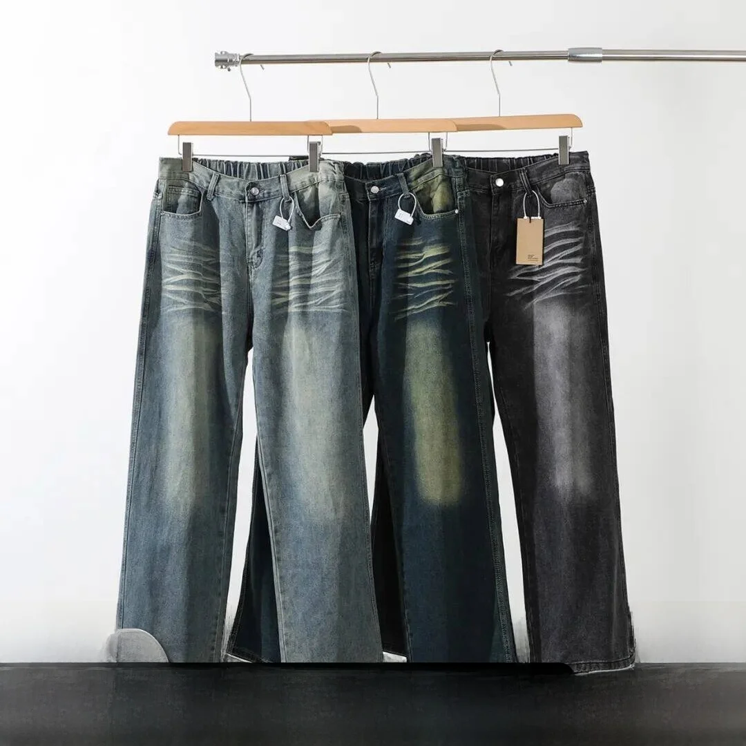 

Retro American Paw Pattern Wide Leg Jeans Men's adual Waed Straight Leg Pants Cotton Blend Youth Spring Faion