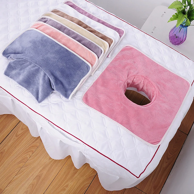 1PC 35*35cm Home Hospital Hotel Beauty Salon Thickened Beauty SPA Massage Table Planking Face Towel With Hole Bed Bandana