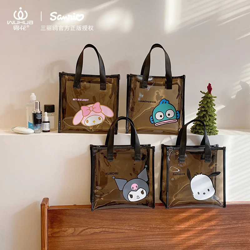 Sanrio Kuromi My Melody Pochacoo Tote Bag Large Capacity Transparent Waterproof Girls Makeup Bag Wash Bag Pvc Portable Handbag