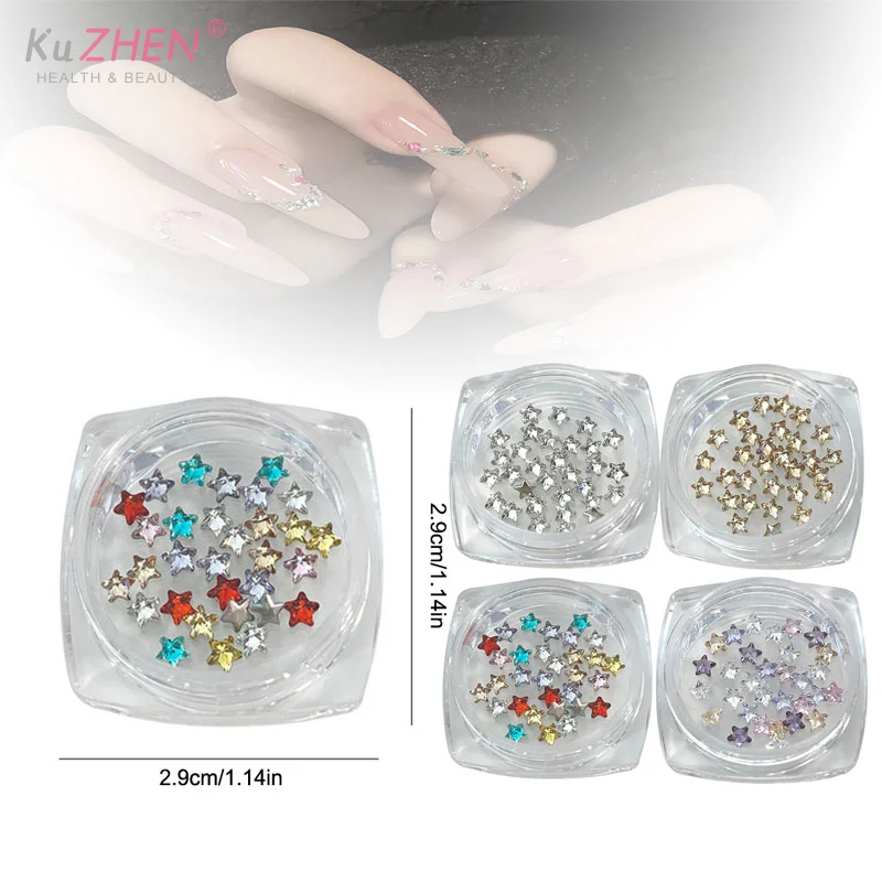 1Box 30Pcs Sparkling Pentagram Zircon Nail Charms Cute Minimalist Flatback Rhinestones 3mm Multi-color Mini Star Gems Nail Parts