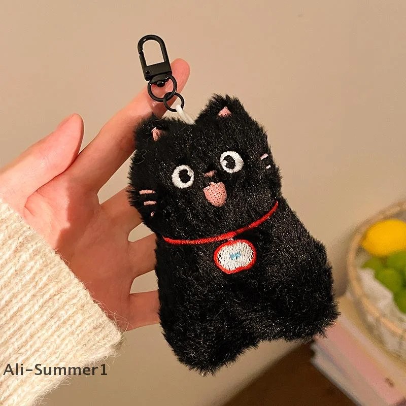 【E】1/4Pcs Cartoon Plush Small Black Cat Keychain Sweet Cute Animal Doll Pendant Backpack Hangings Decoration Birthday Gifts