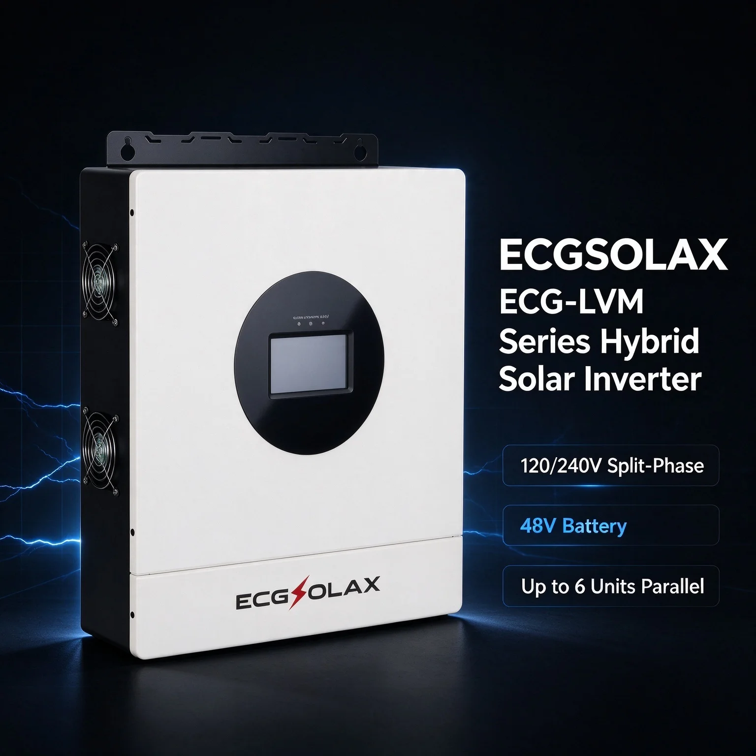 ECGSOLAX 8KW/12KW 48V Split Phase Hybrid Solar Inverter 120/240V 60Hz US Version, Up to 6 Units Parallel, Dual MPPT, NEC Compliant Home Energy Storage Inverter for Residential PV+Battery Backup