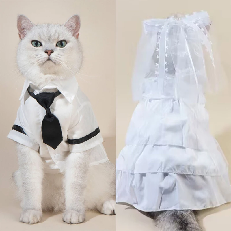 

Pet Couple Outfit Male Dog Tie Suit Small Medium Dogs T-shirts Cat Wedding Dress Female Dog Skirt Pets Clothes Puppy Clothing
