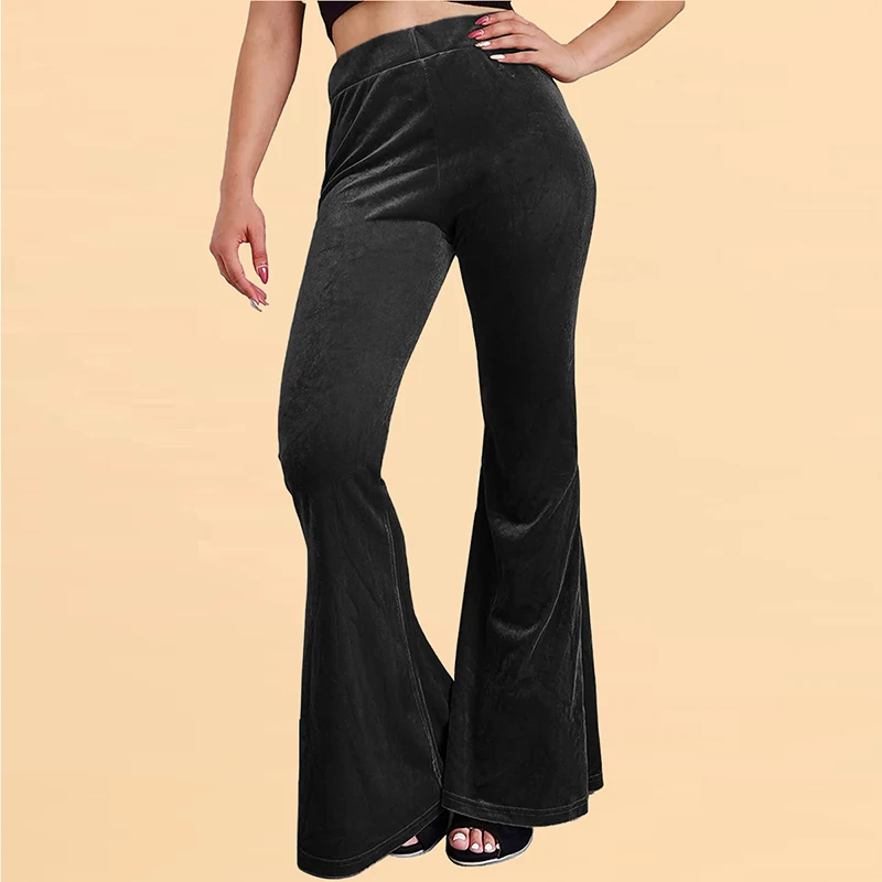 Pantalon évasé taille haute en velours pour femme, bas évasés décontractés, streetwear pour femme, danse, mode printemps et automne