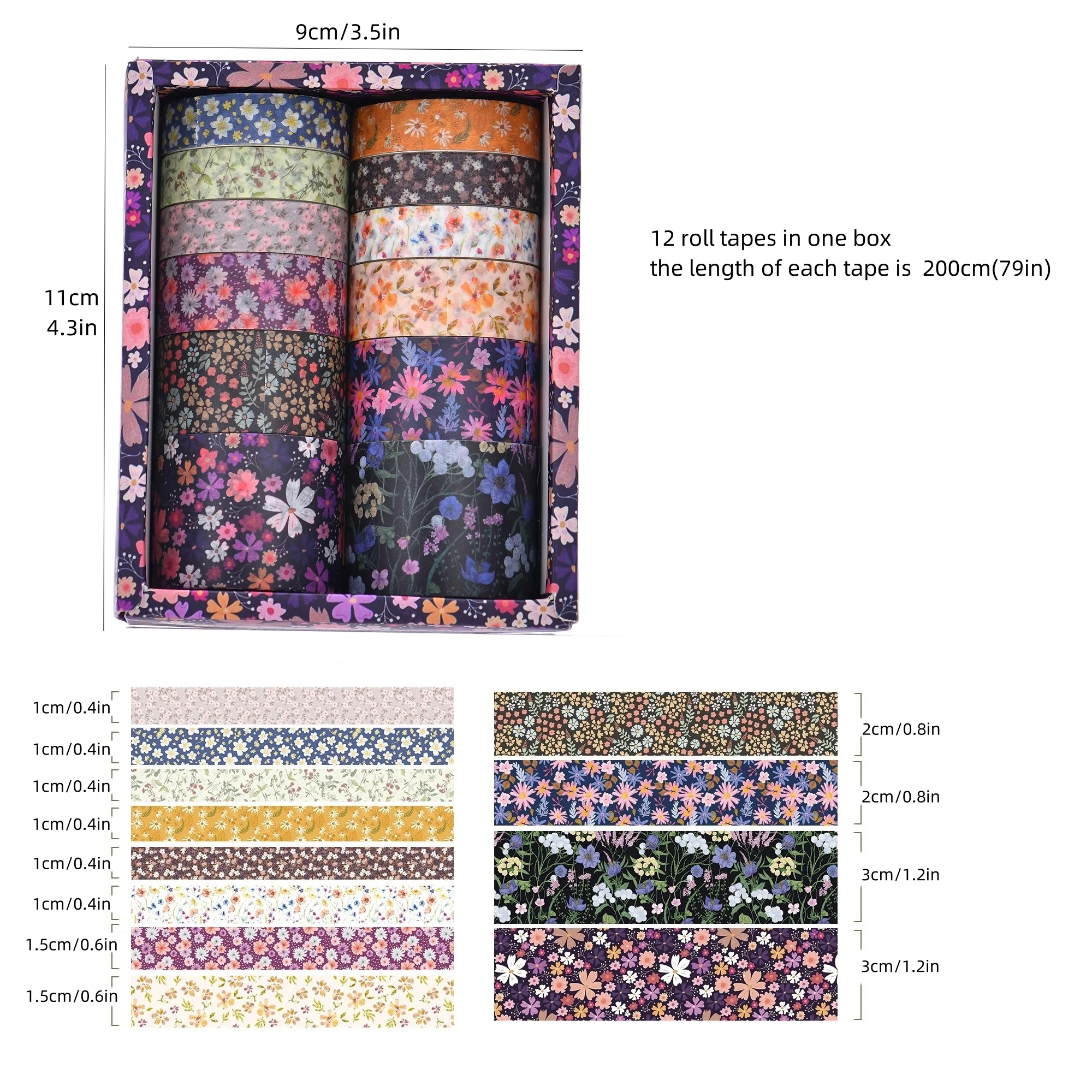 12pcs Autumn Flowers Washi Tape Set Retro Floral Adhesive Masking Tapes Decoration Stickers A7590