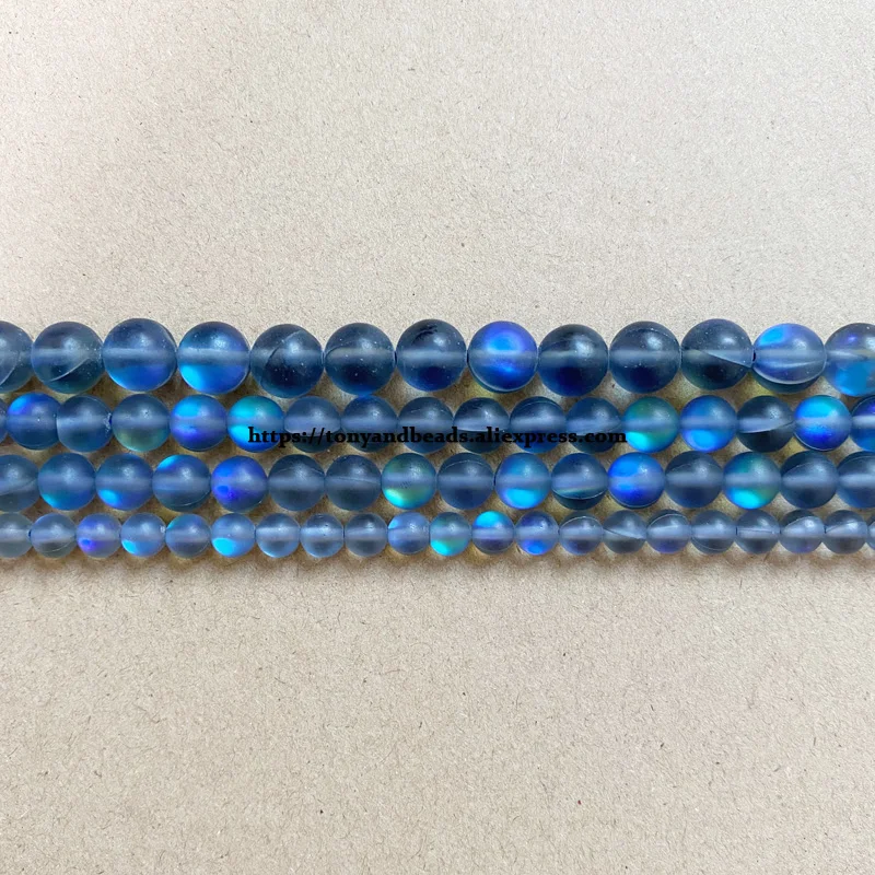 Matte K9 Blue Grey Austria Crystal Synthetic Moonstone Round Loose Beads 15\