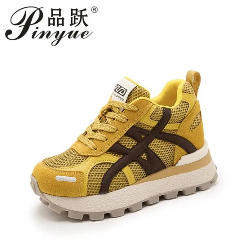 

Женская модная обувь из натуральной кожи 8 см, повседневная обувь на платформе, теннисные женские вулканизированные кроссовки с круглым носком на шнуровке 32-40