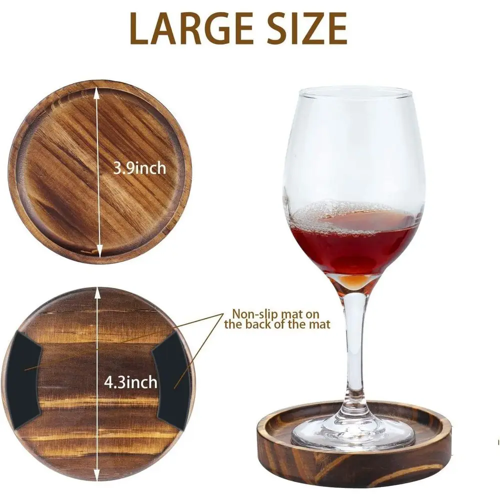 6-Piece Acacia Wood Drink Coasters Set with Holder, Rustic Decor for Coffee Table or Bar