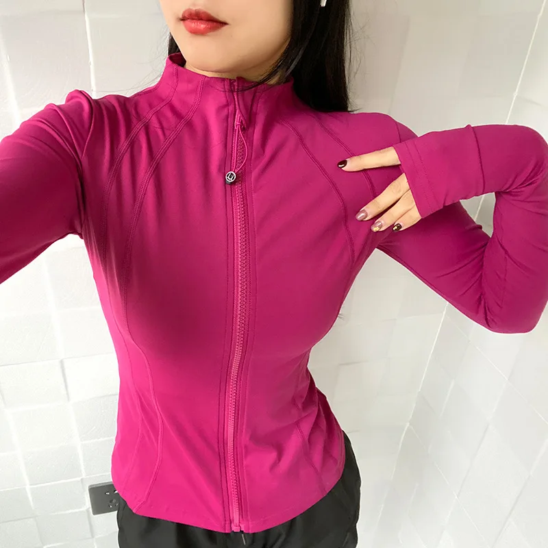 Otoño mujer deporte Slim Fit cremallera completa chaqueta para correr con agujeros para los pulgares camisa de Yoga mujer manga larga gimnasio Fitness Top