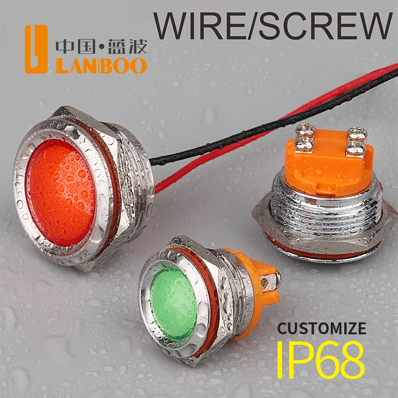 LANBOO Micro LED Indicator Light 16MM/19mm/22MM/25mm Red/Green/Blue 3-8V/9-24V/48V/110V/220V/250V Versatile Application