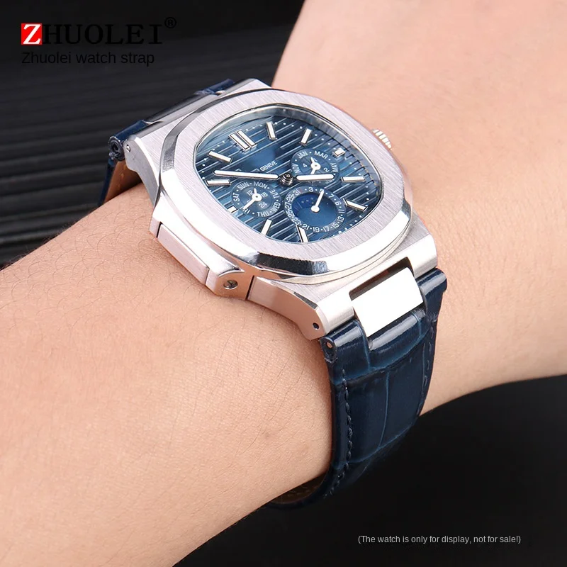 For Patek Philippe Nautilus 5711 5712g 5724 5726 watchband 25X13mm Genuine Leather Watch Strap connector wristband men Bracelet