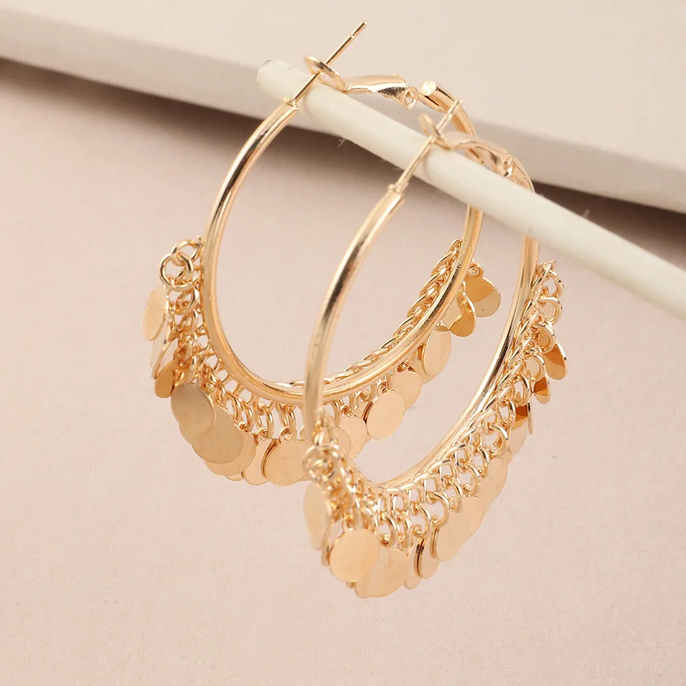 BLIJERY New Fashion golden sequins metal tassel hoop earrings luxury trendy temperament earrings for women jewelry gift