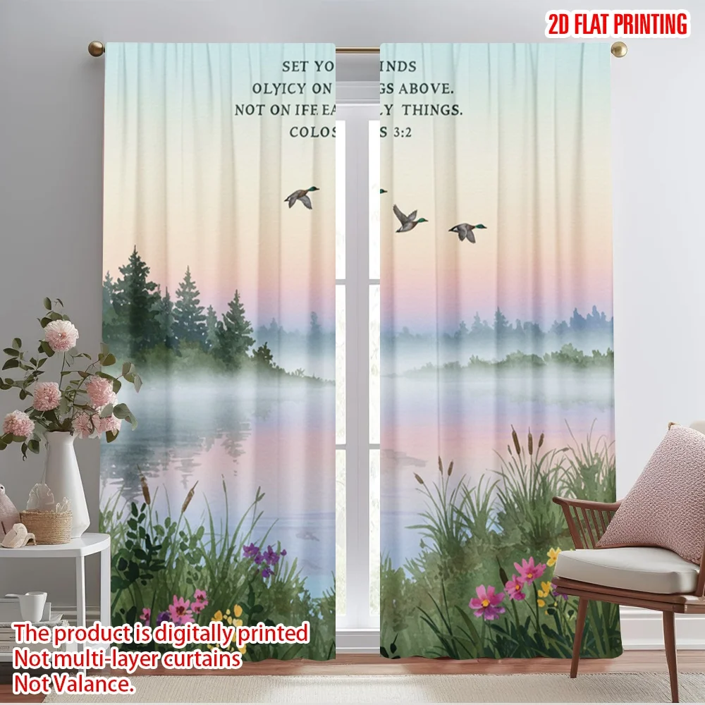 

2pcs 2D flat printing Curtain Set Your Minds Above Nature 100% Polyester Without Electricity Birthday Party Use for Holiday