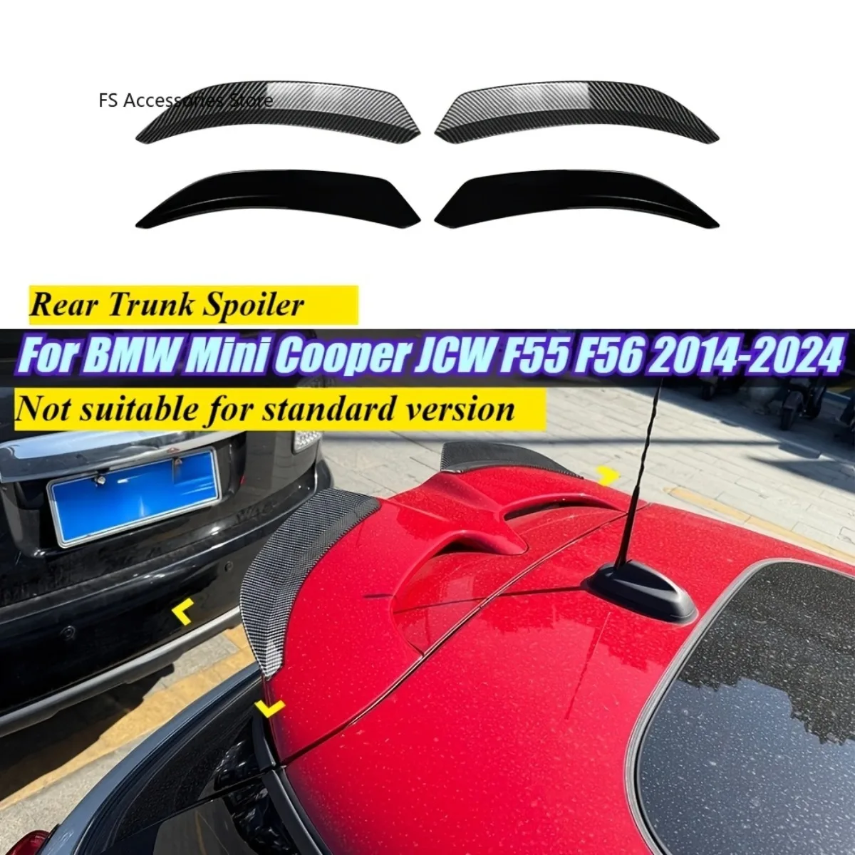 

2Pcs Car Rear Roof Spoiler Trunk Lid Trim For BMW Mini Cooper JCW F55 F56 2014-2024 Tail Wings Body Kits
