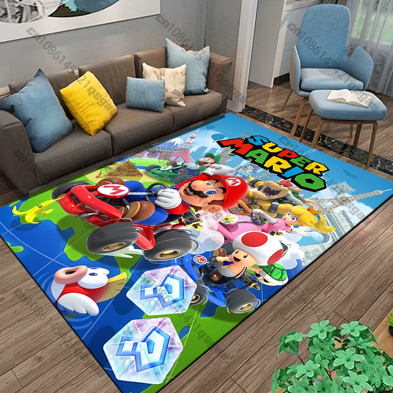 Super Mario Bros Movie Game Cartoon Pattern Living Room Bedroom Carpet Bedside Floor Mat 15 Size Kid's Room Play Mat Area Rug