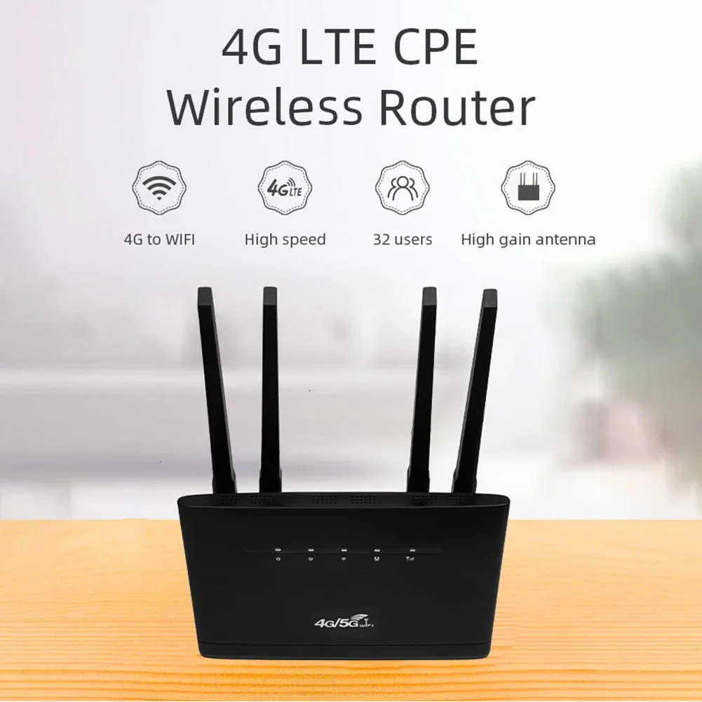 4G Wireless WiFi Router Modem 300Mbps 4G LTE CPE Router with SIM Card Slot RJ45 WAN LAN 4 Antenna Hotspot Support 32 Users