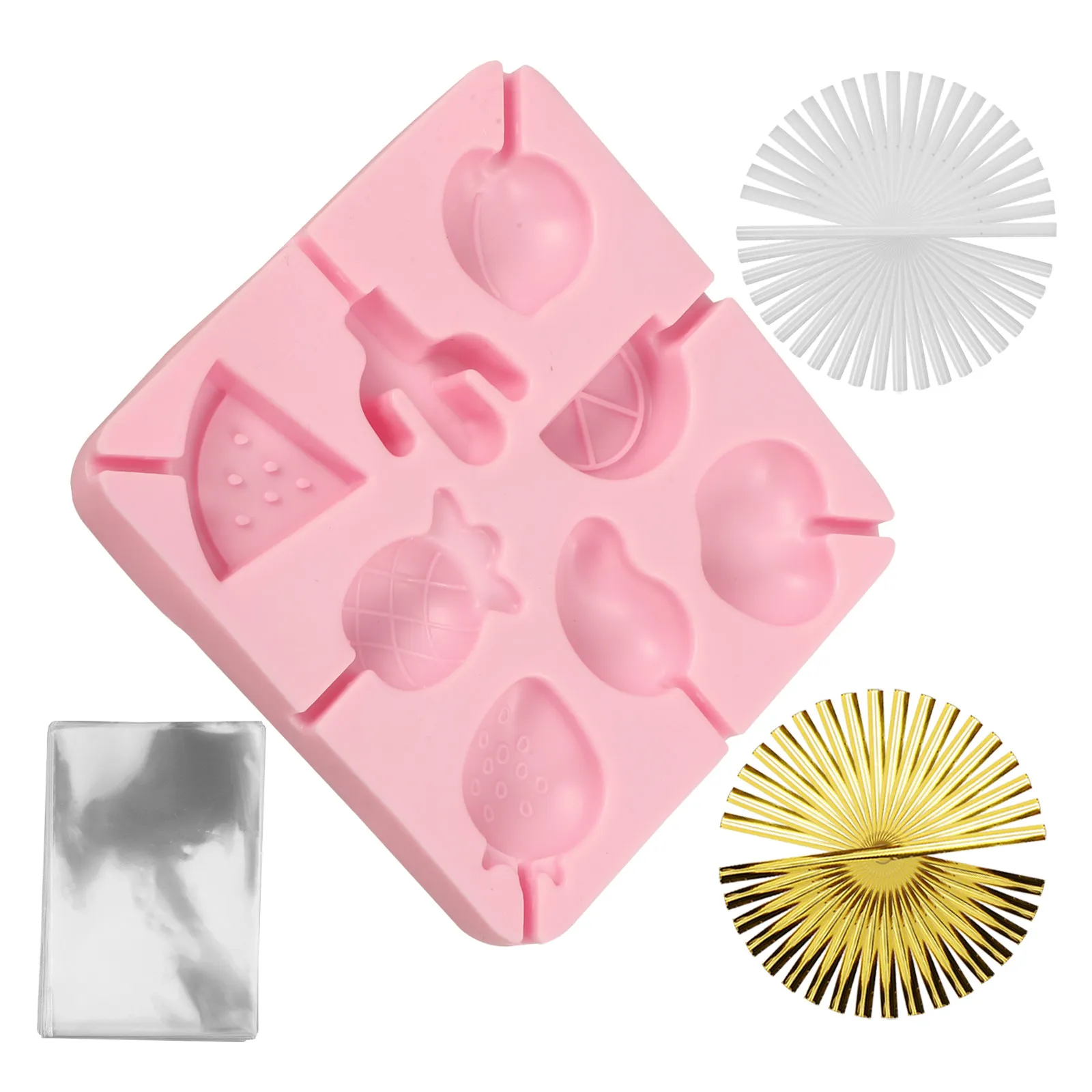 1Set Premium Silicone Lollipop Mold Set Candy Sticks Lollipop Wrappers Ties for Homemade Suckers Biscuits Cookies Chocolate