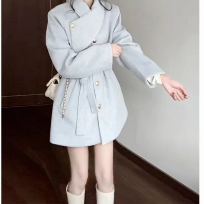 Small Korean High-end Woolen Jacket Women's Autumn and Winter 2025 New Gentle Waist Pink Thickened Coat