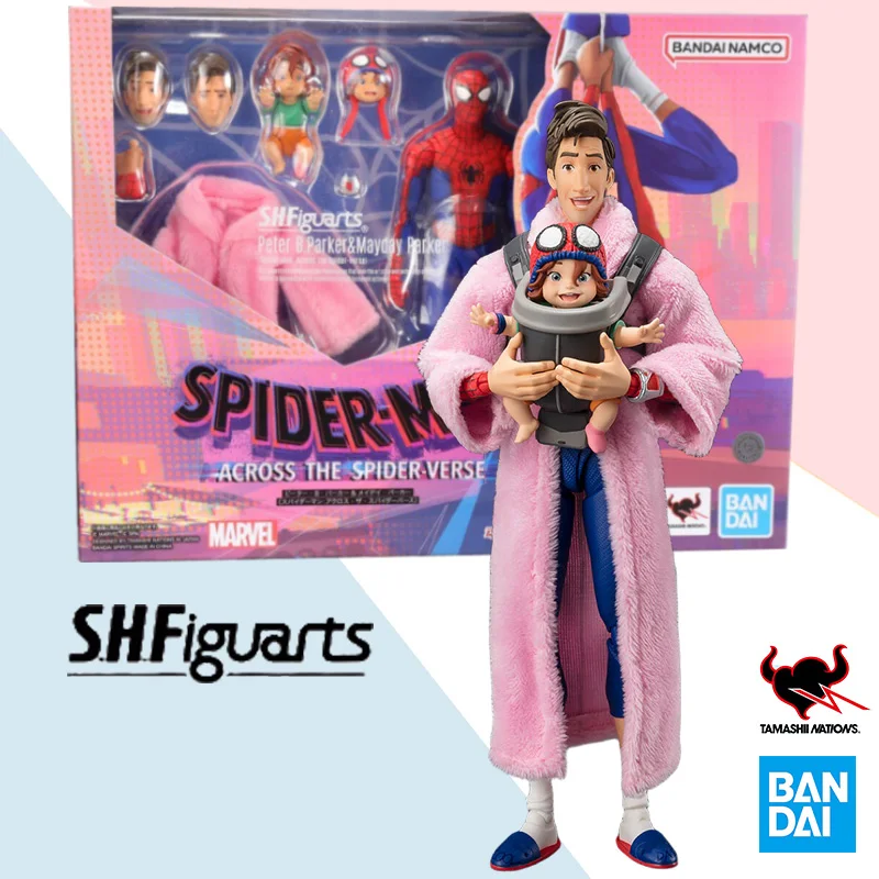 Bandai Original SHFiguarts SHF Spider Man Peter B Parker Mayday Parker Anime figura de acción completa modelo colección juguete para regalo