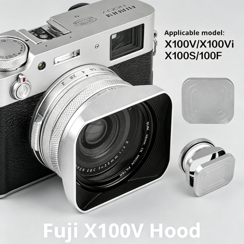 Square X100VI Blendenabdeckung, kompatibel mit Fuji X70 X100S X100T X100 X100F X100V, Objektivfilter-Adapterring, Metallhalterung