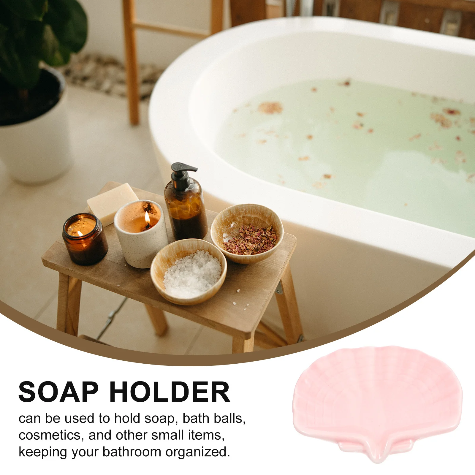 

Shell Shaped Soap Dish Ceramic Bathroom Decorative Holder for Bar Soap Non-Slip Bottom Tray Organizing Shower Accessories
