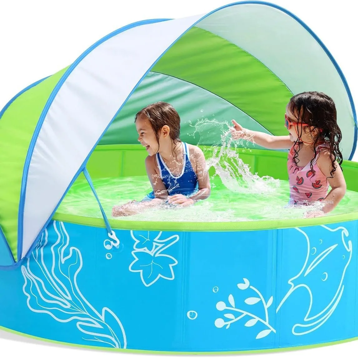 

Foldable PVC Dog Pool with Sunshade Outdoor Adjustable Pet Cleaning Bath Pool