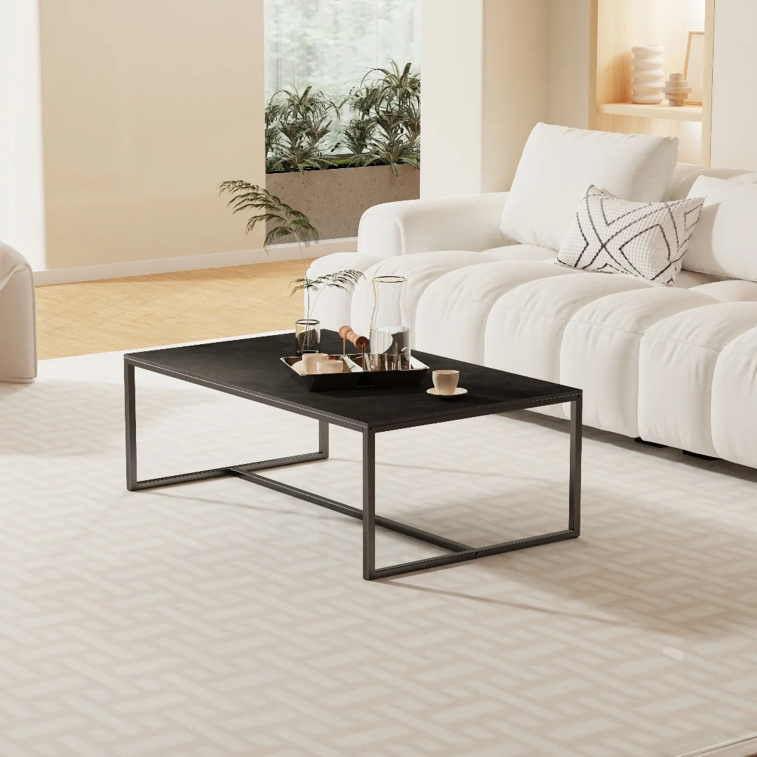 LUVODI 1M Long Rectangle Living Room Coffee Table Sofa Side Table with White Black Grey Marble Tabletop