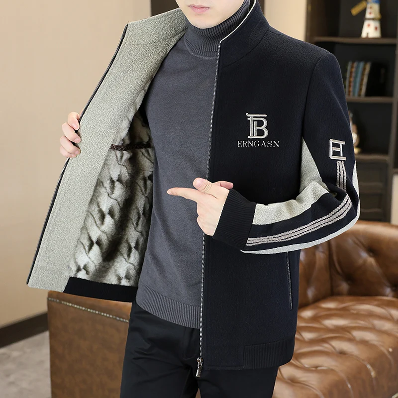 

Зимняя толстая теплая шерстяная куртка мужская с воротником-стойкой на молнии короткое пальто модное повседневное деловое уличное пальто мужская одежда