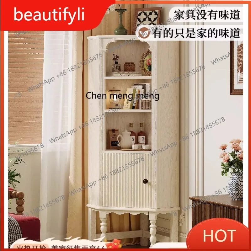 

A139 American Corner Cabinet Household Living Room All Solid Wood Corner Cabinet Cream Wind Wall Storage Cabinet
