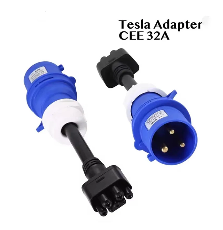 32A/16A 3-poliger blauer CEE-Adapter für Tesla Model S,3,X,Y Gen 2 EV-Ladegerät, Verlängerungskabel-Anschluss, 240-V-Steckdose
