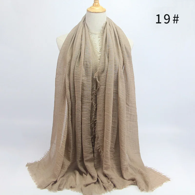 Foulard Hijab en coton pour femmes, couleur unie, écharpe, châle, doux, musulman, pour la tête