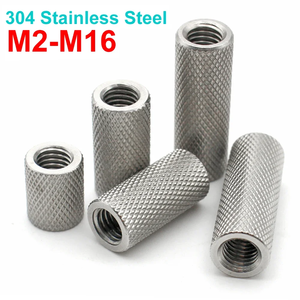 1-10pcs M2 M2.5 M3 M4 M5 ~M16 304 Stainless Steel Extended Cylindrical Flat Head Knurled Hand Screw Nut Mesh Nut Adjustment Nut